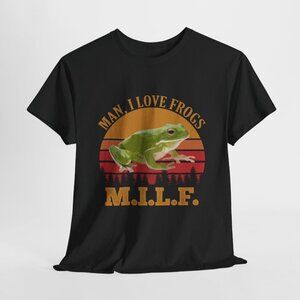Man I Love Frogs MILF Funny Frog Graphic T-Shirt | Vintage Humor Tee | Black